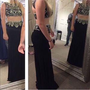 Black 2 Piece Bedazzled Prom Dress